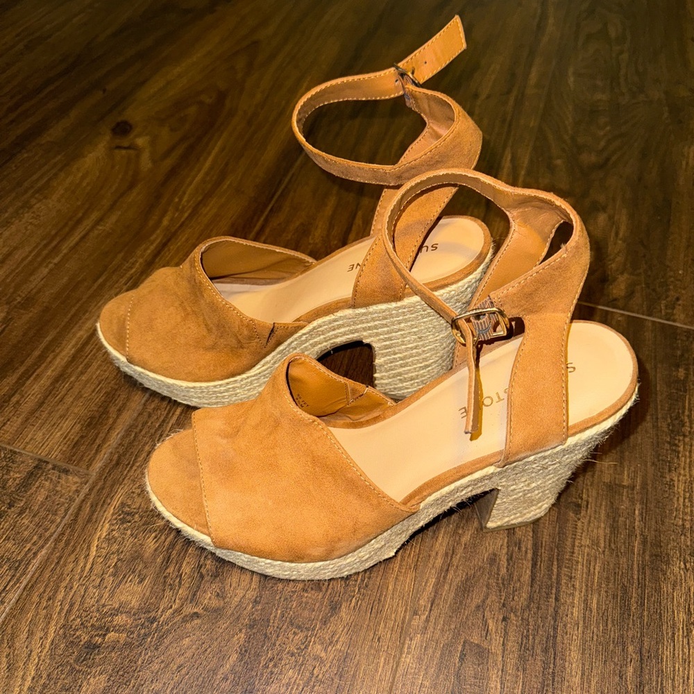 Sun Stone Suede Tan Wedge Sandals
